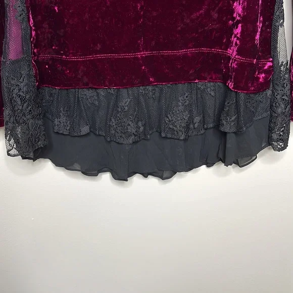 Karen Kane Long Sleeve Luxe Velvet Lace Chiffon Inset Berry Purple Top Size M - Picture 5 of 7